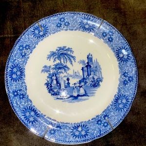 Antique Blue Transferware Plate Isola Bella Wm Adams & Sons Scalloped 1890’s